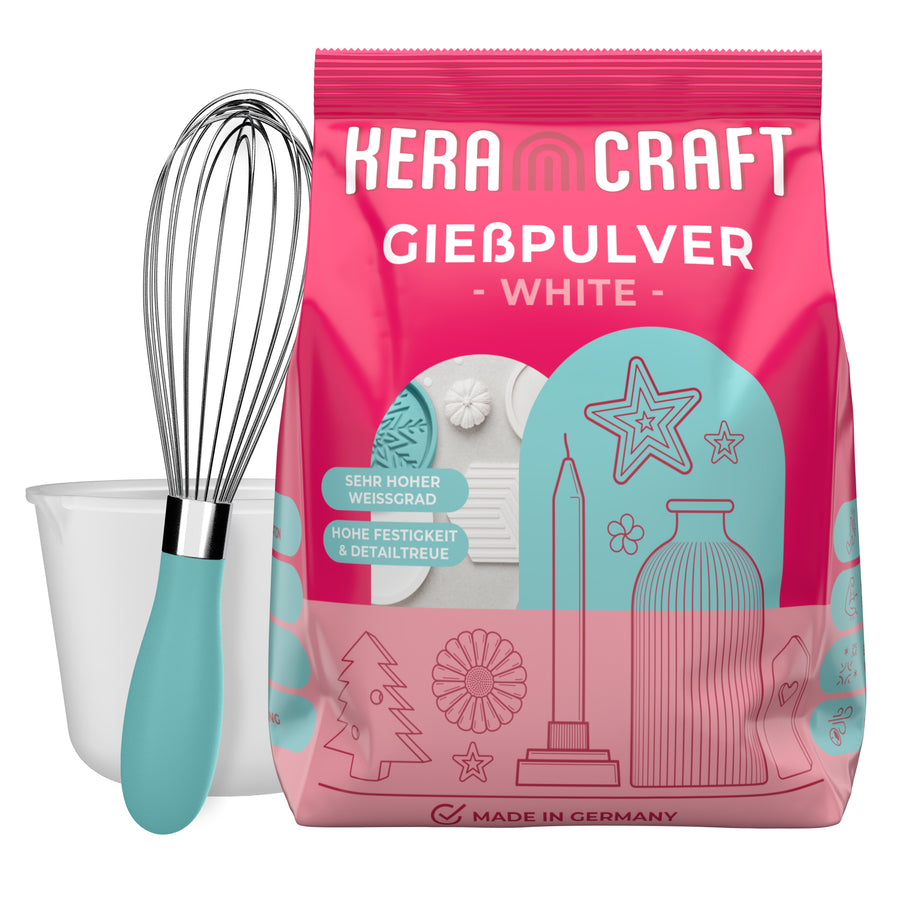 Gießpulver - Kleinverpackung + Silikonbecher 1.000ml + Schneebesen
